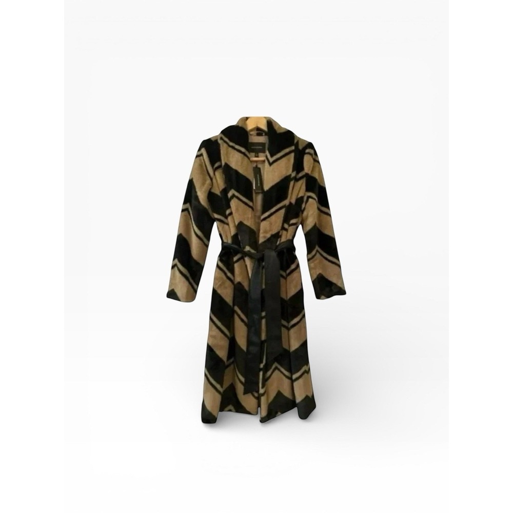 New $300 Banana Republic Women’s MChevron Faux Fur Belted Long Coat Y2K Vintage
